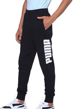 PUMA Men’s Black Rebel Bold Fleece Jogger Sweatpants, Size Small, Gym, Active